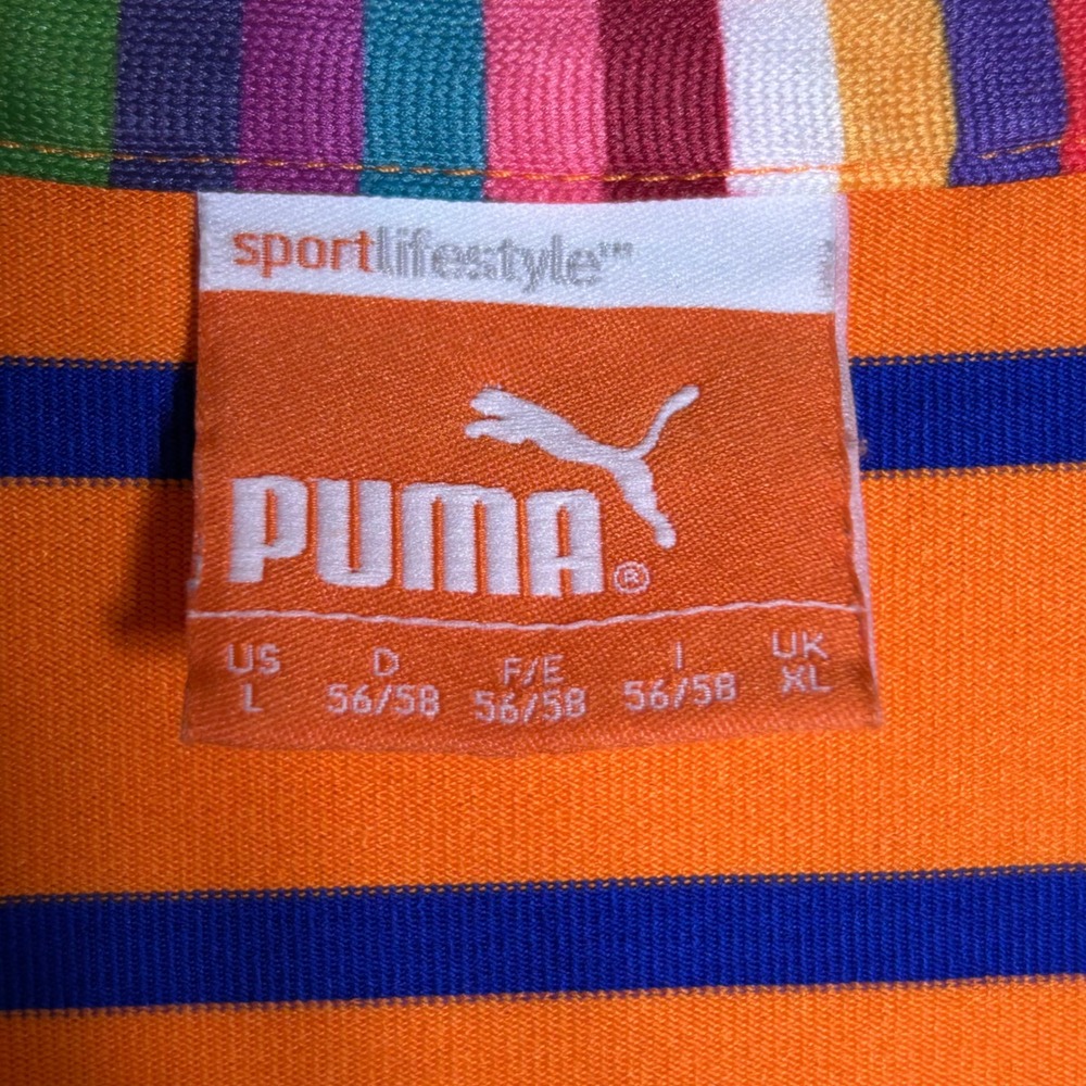 Puma Polo Shirt Mens Large Orange Striped USP Dry Performance Golf Sportswear - Picture 4 of 8